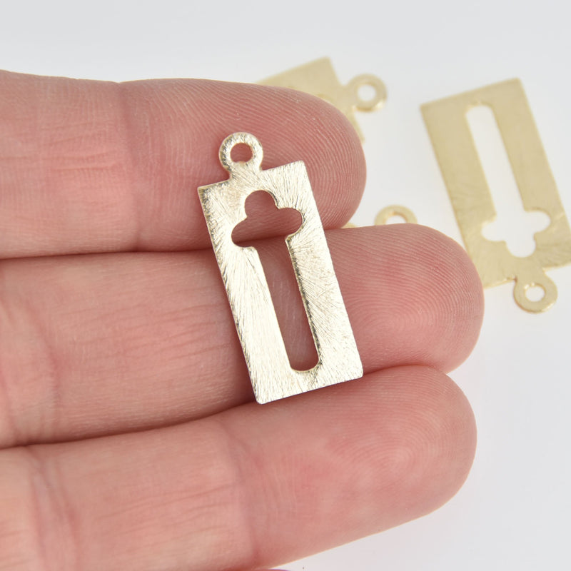 2 Gold Cross Charms Brushed Texture 27mm chs7078