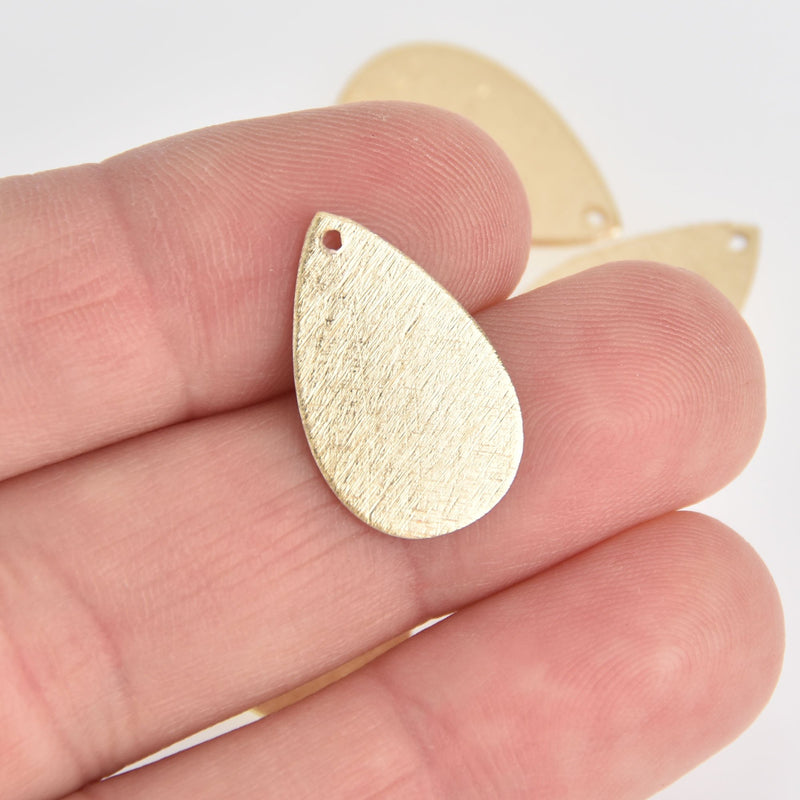 2 Gold Teardrop Charms Brushed Texture 22mm chs7079