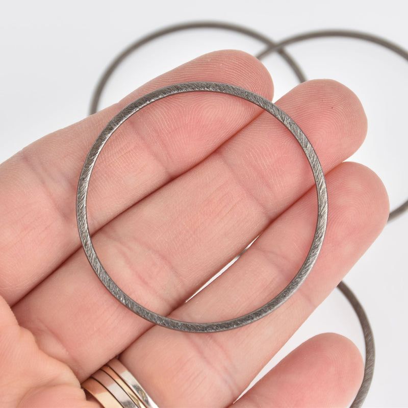 2 Gunmetal Ring Connector Charms, Brushed metal circle links 1-3/4" chs7080