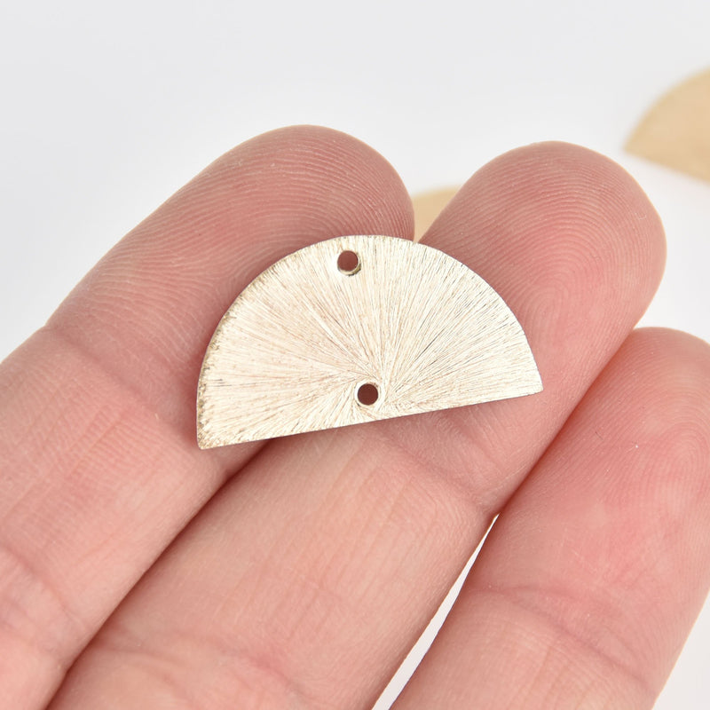 2 Light Gold Half Moon Charms, Connector with Brushed Texture 25mm chs7084