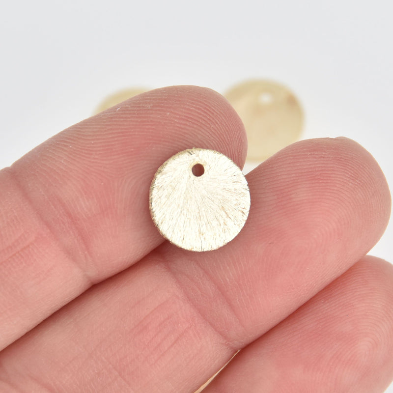 5 BRUSHED GOLD Plated Charms round circle disc, 12mm (1/2") chs7086