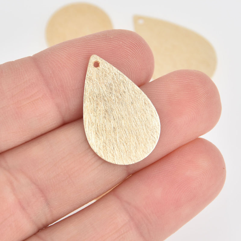 2 Gold Teardrop Charms Brushed Texture 26mm chs7088