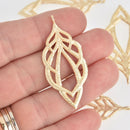 2 Gold Filigree Leaf Charms Flower Brushed Texture 48mm chs7090