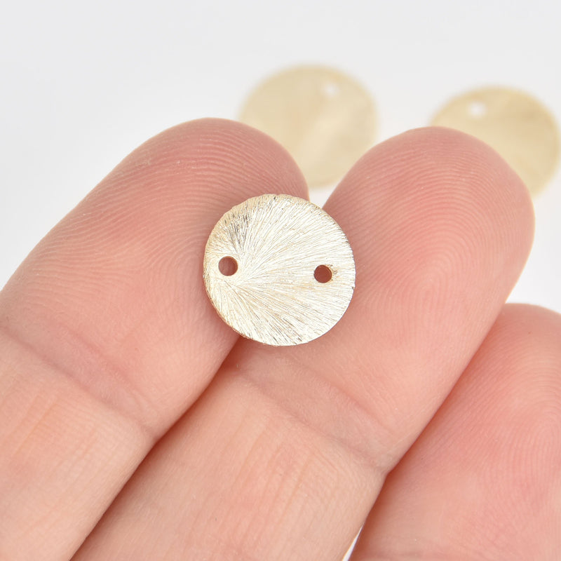 5 BRUSHED GOLD Plated Charms round circle disc, 2 holes, 12mm (1/2") chs7093