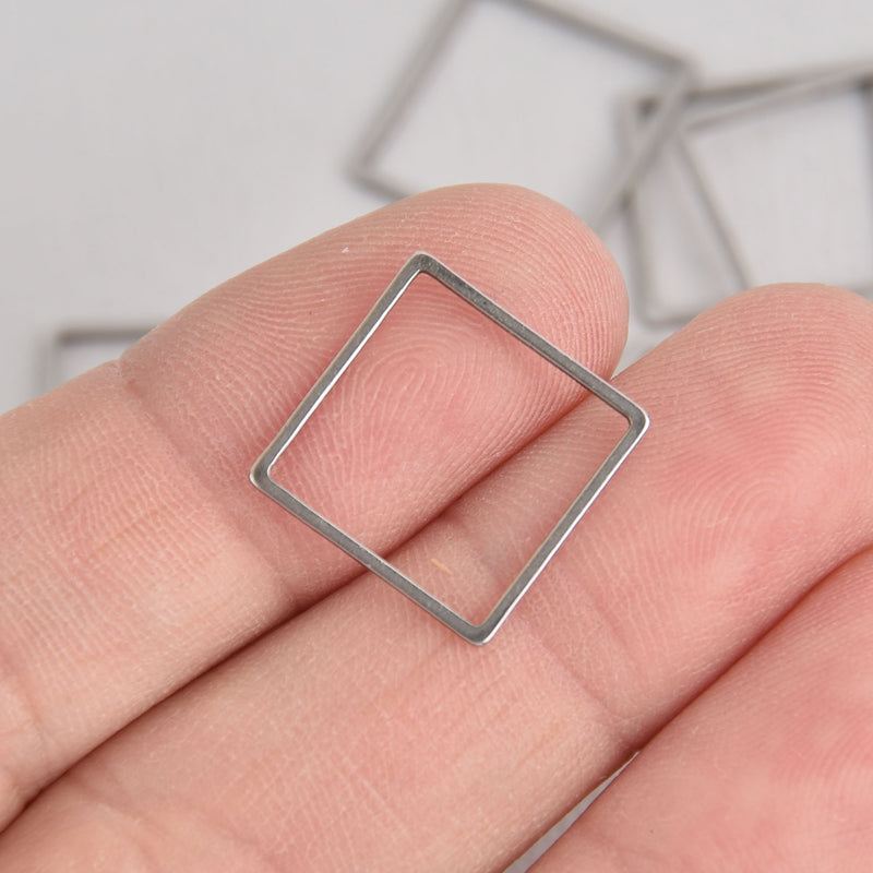 10 Square Charms, Stainless Steel Connector Links, 16mm  chs7106