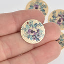 5 Purple Pansy Charms, Gold Circle with Enamel chs7120