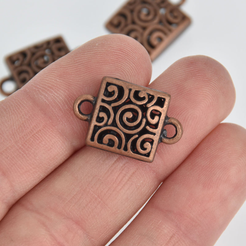 6 Copper Filigree Charms, Square Connector Links, 23mm, chs7122