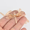 2 Gold Filigree Dragonfly Charms, Crystal 3D Charms, 2", chs7123