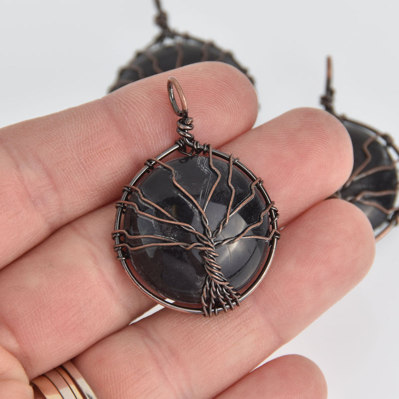 Black Agate Tree Pendant, Copper Wire Wrap, chs7127