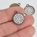 4 Gunmetal Rhinestone Drop Charms, 16mm round coin charms, chs7130