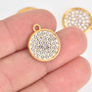 4 Gold Rhinestone Drop Charms, 16mm round coin charms, chs7131