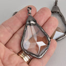 1 Crystal Teardrop Drop Pendant, Champagne Glass, Faceted, Gunmetal Black Bail, 2-1/4" long, chs7135