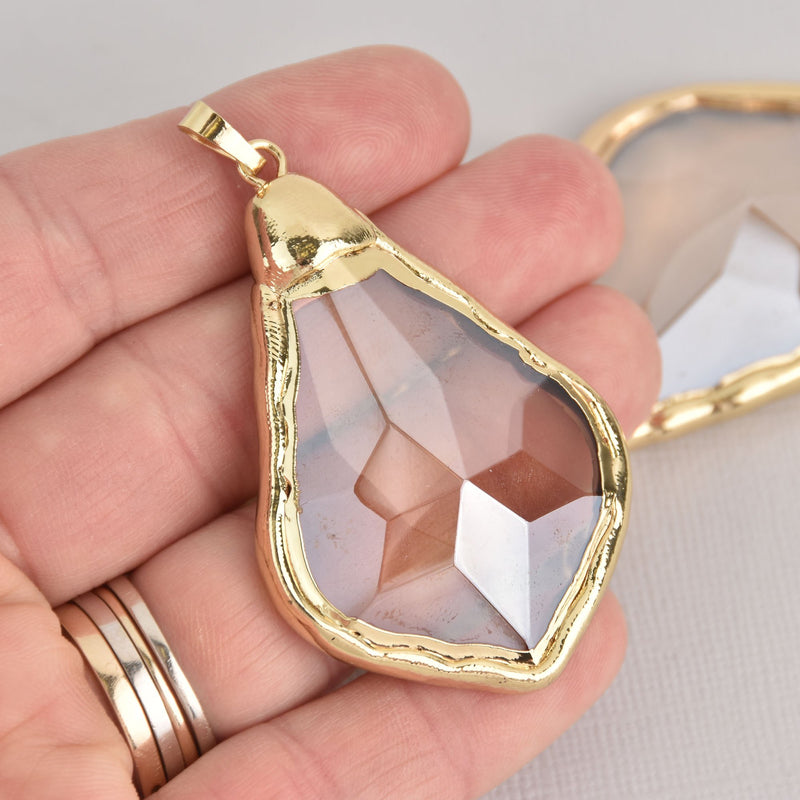 1 Crystal Teardrop Drop Pendant, Champagne Glass, Faceted, Gold Bail, 2-1/4" long, chs7136