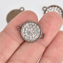 4 Gunmetal Rhinestone Drop Charms, 2-hole connector links, 16mm round coin charms, chs7137