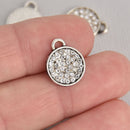4 Silver Rhinestone Drop Charms, 13mm round coin charms, chs7138