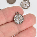 4 Gunmetal Rhinestone Drop Charms, 13mm round coin charms, chs7140