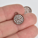 4 Copper Rhinestone Drop Charms, 13mm round coin charms, chs7141