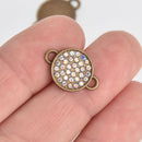 4 Bronze AB Rhinestone Drop Charms, 2-hole connector links, 13mm round coin charms, chs7143