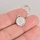 4 Silver AB Rhinestone Drop Charms, 13mm round coin charms, chs7144