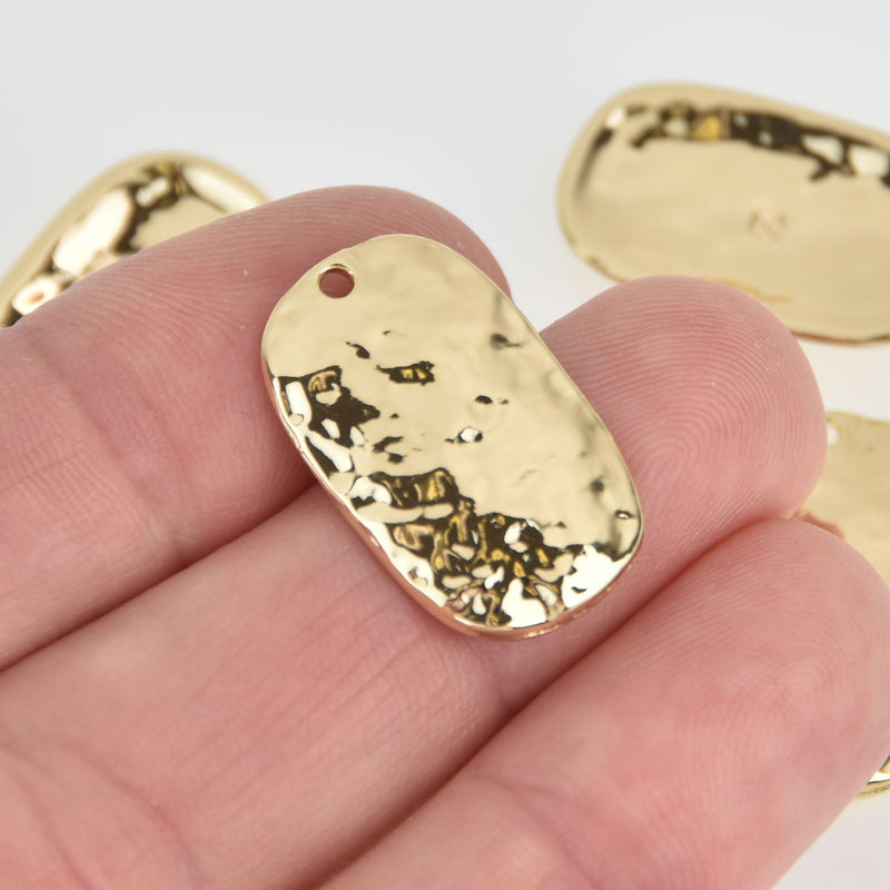 5 Light Gold Rectangle Charms, 24mm, hammered gold plated, chs7148