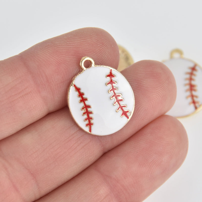 5 Baseball Charms, Gold with Enamel, chs7152