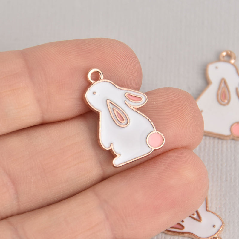 5 Bunny Charms, rose gold plated with enamel, chs7158