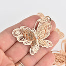 2 Gold Filigree Butterfly Charms, Crystal 3D Charms, 51mm, chs7159