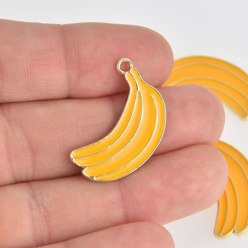 2 Banana Charms, gold plated with enamel, 28mm, chs7161