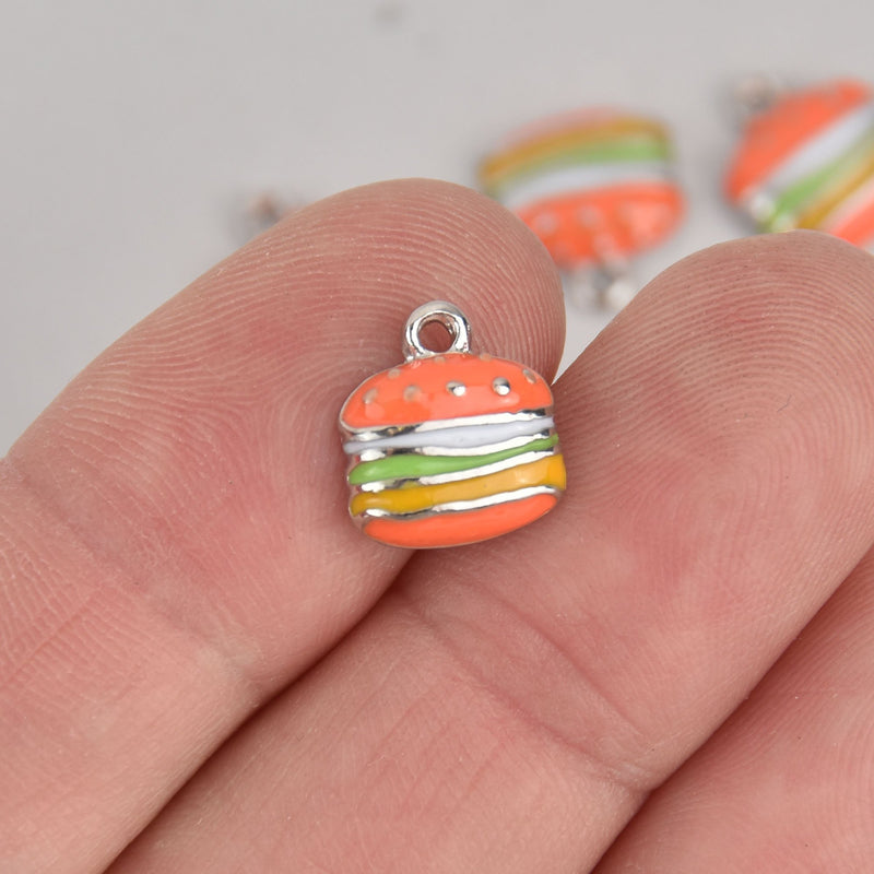 2 Hamburger Charms, silver plated with enamel, 12mm, chs7163