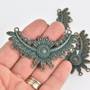 2 Copper Pendant Charms, Blue Green Patina, Bib Necklace, chs7168