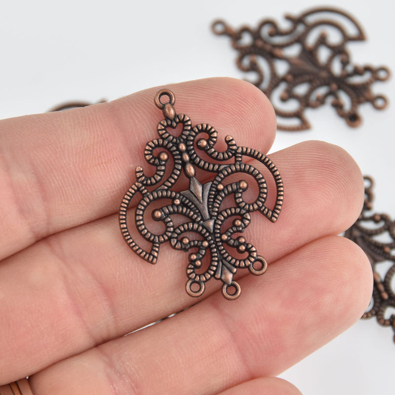 5 Copper Filigree Charms, Chandelier Connector, chs7170