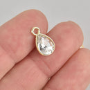 10 Clear Crystal Drop Charms, Teardrop with Gold Plate, chs7171