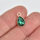 10 Green Crystal Drop Charms, Teardrop with Gold Plate, chs7174