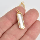 2 White Abalone Shell Charms, Gold Plated with CZ Micro Pave Rhinestones, 1", chs7176