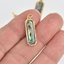 2 Rainbow Abalone Shell Charms, Gold Plated with CZ Micro Pave Rhinestones, 1", chs7177