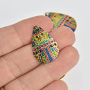5 Moroccan Teardrop Charms, Copper with Stardust Gold and Enamel, 1", chs7181