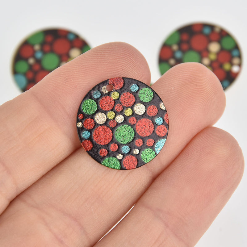 2 Polka Dot Charms, Gold Circle with Enamel, 20mm, chs7182