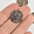 5 Black Flower Charms, Gold Circle with Enamel, 20mm, chs7183