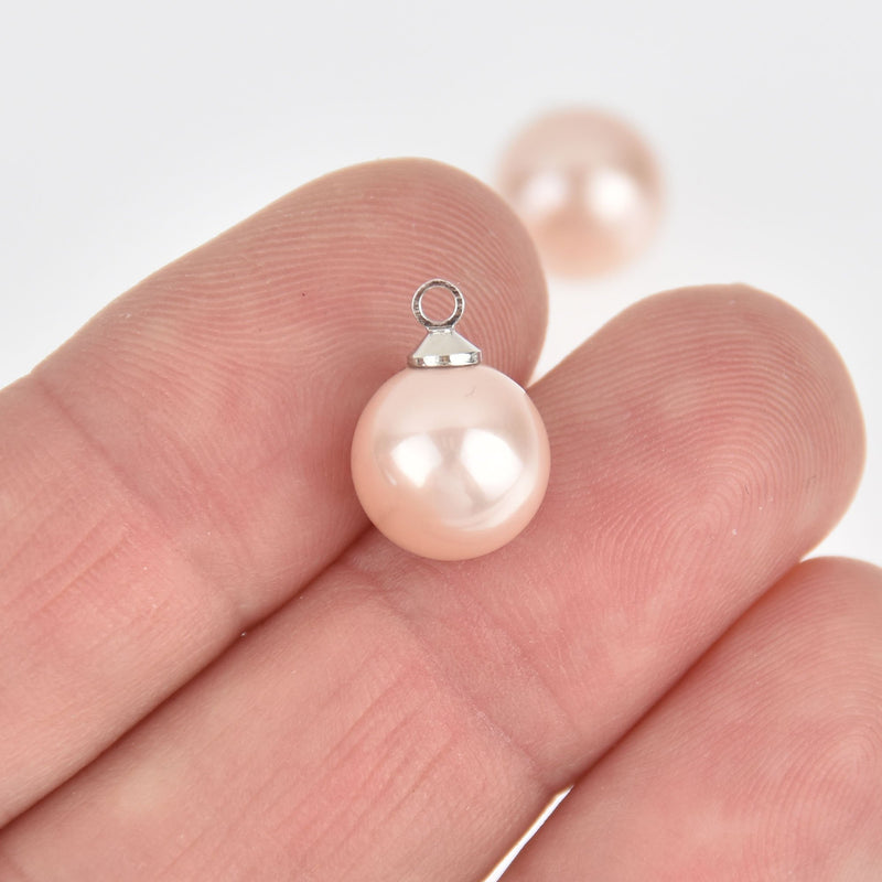 5 Blush shell pearl charms, Drop charm 10mm chs7186