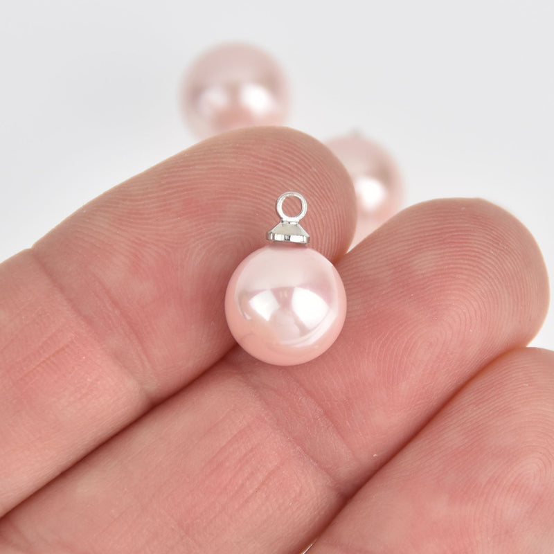 5 Pink shell pearl charms, Drop charm 10mm chs7190