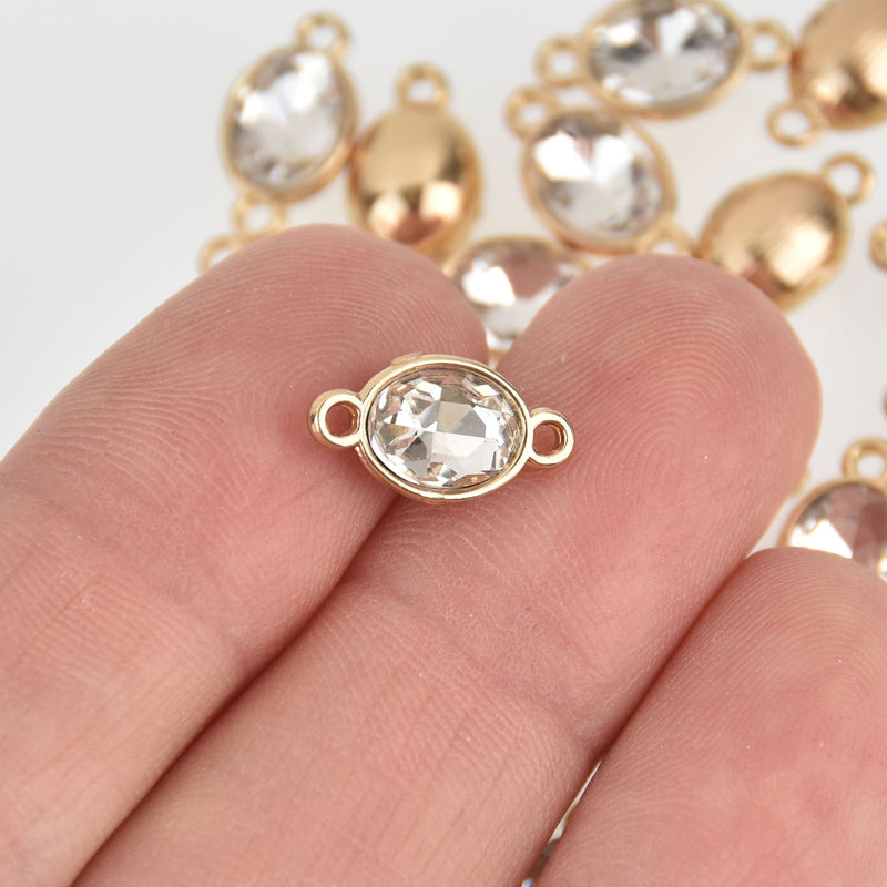 5 Gold Connector Link Charms, Oval Crystal Rhinestone 14mm, chs7191