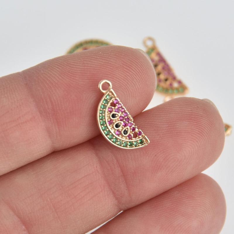2 Gold Watermelon Micro Pave Charm Charms 16mm chs7193