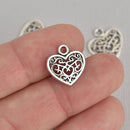 10 Silver Filigree Heart Charms, 15mm, chs7197