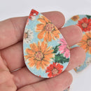 10 SUNFLOWER Faux Leather Teardrops with GLITTER Charm Pendant Vegan Leather, 2-1/4" chs7199