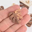 1 Monstera Leaf Charm, Gold Flakes with Resin and Real Wood, 1-1/8" long, chs7209