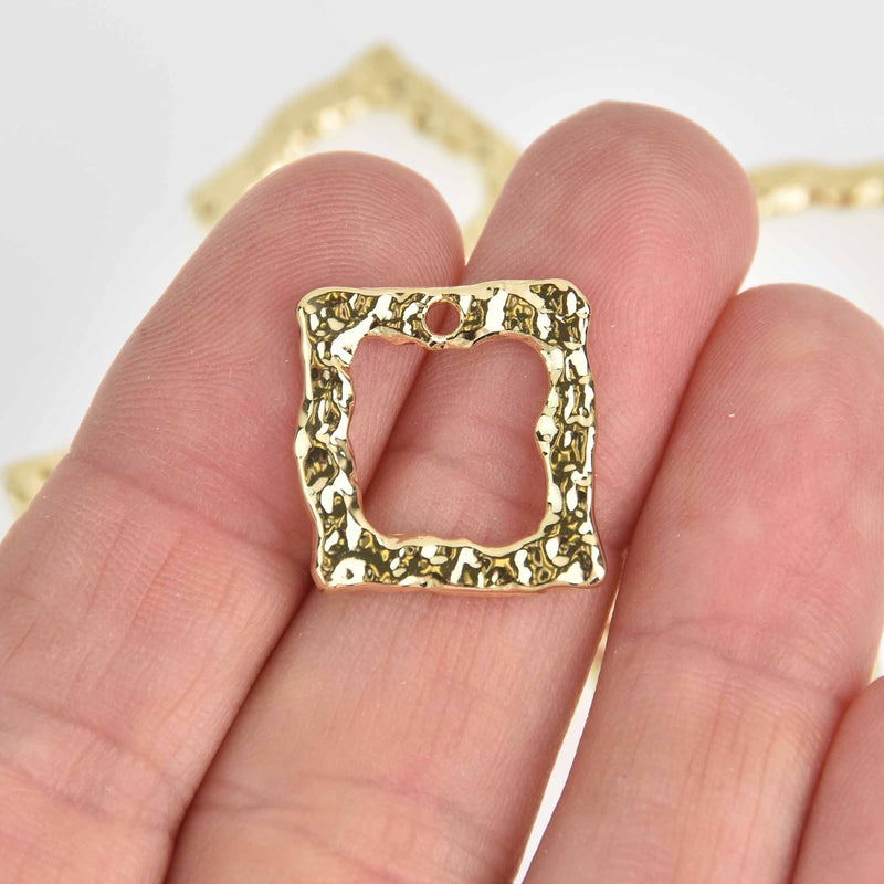 5 Gold Plated Square Charms Hammered Metal, 19mm chs7217