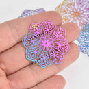 4 Metal Rainbow Flower Charms, Stainless Steel Filigree Enamel 39mm, chs7223