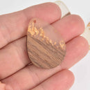 2 Teardrop Charms, Gold Flakes with Resin and Real Wood, 36mm, chs7233