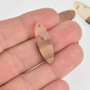 2 Oval Charms, Gold Flakes with Resin and Real Wood, 28mm, chs7234