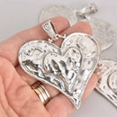 1 Silver Heart Pendant, hammered metal, 74x64mm, 2-1/2" wide, chs7238